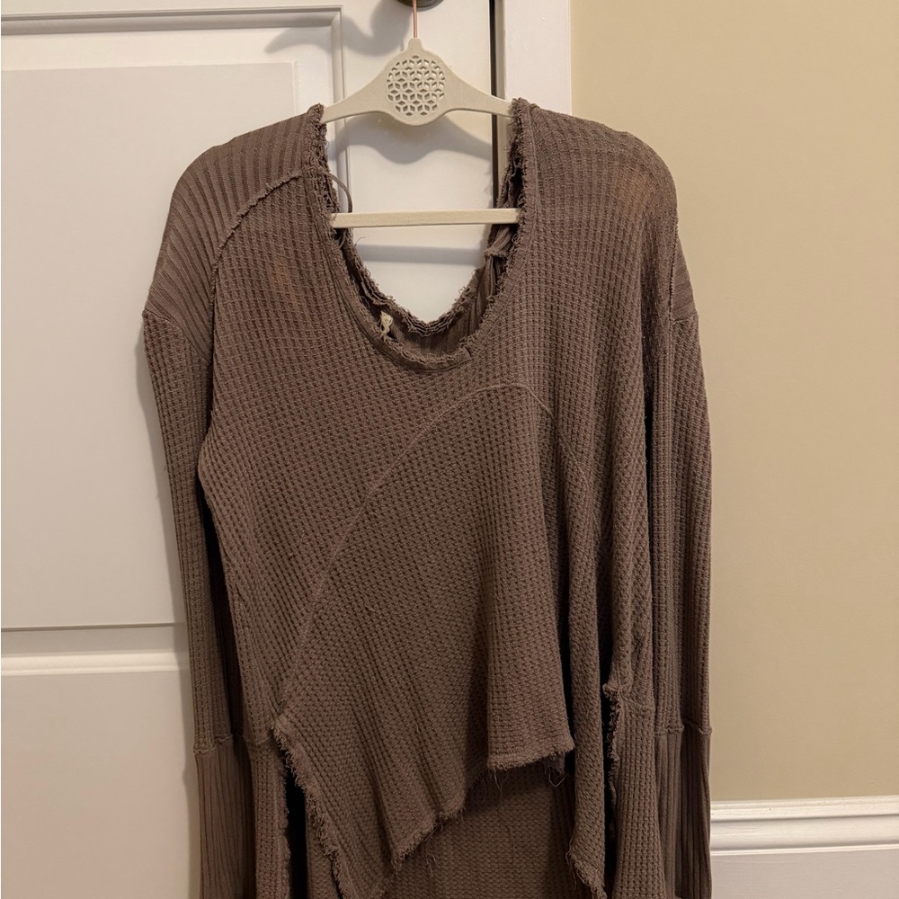 Free People Brown Waffle Knit Shirt